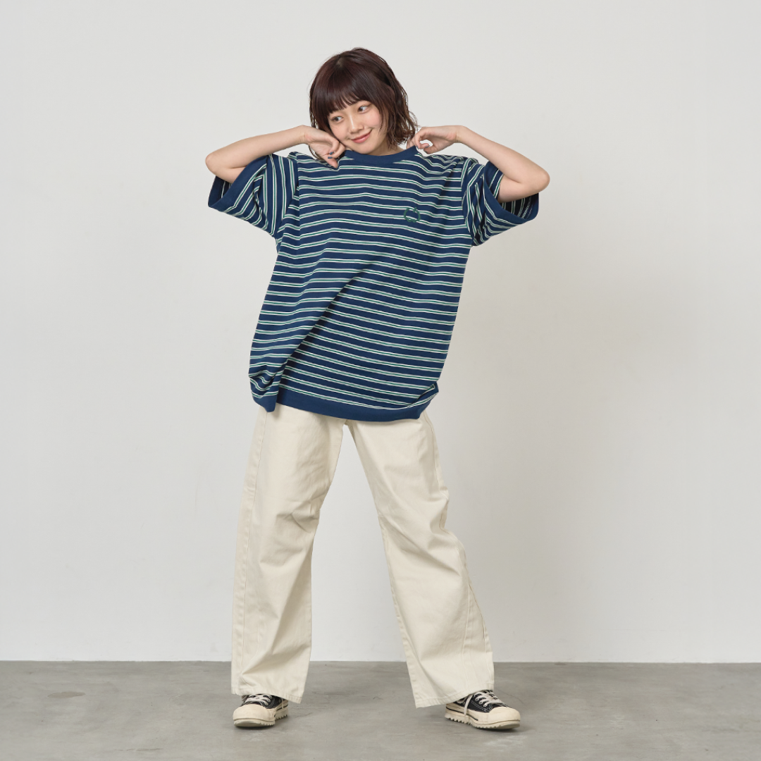 JASPER with mellow BORDER T-SHIRT / NAVY