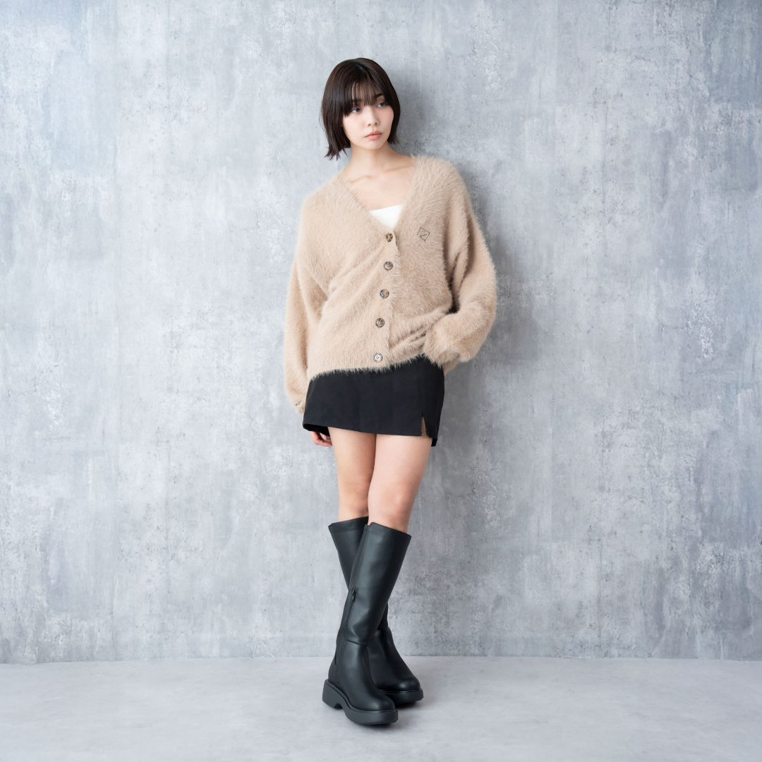 EXAM with mellow 2025 SHAGGY KNIT CARDIGAN / Mocha