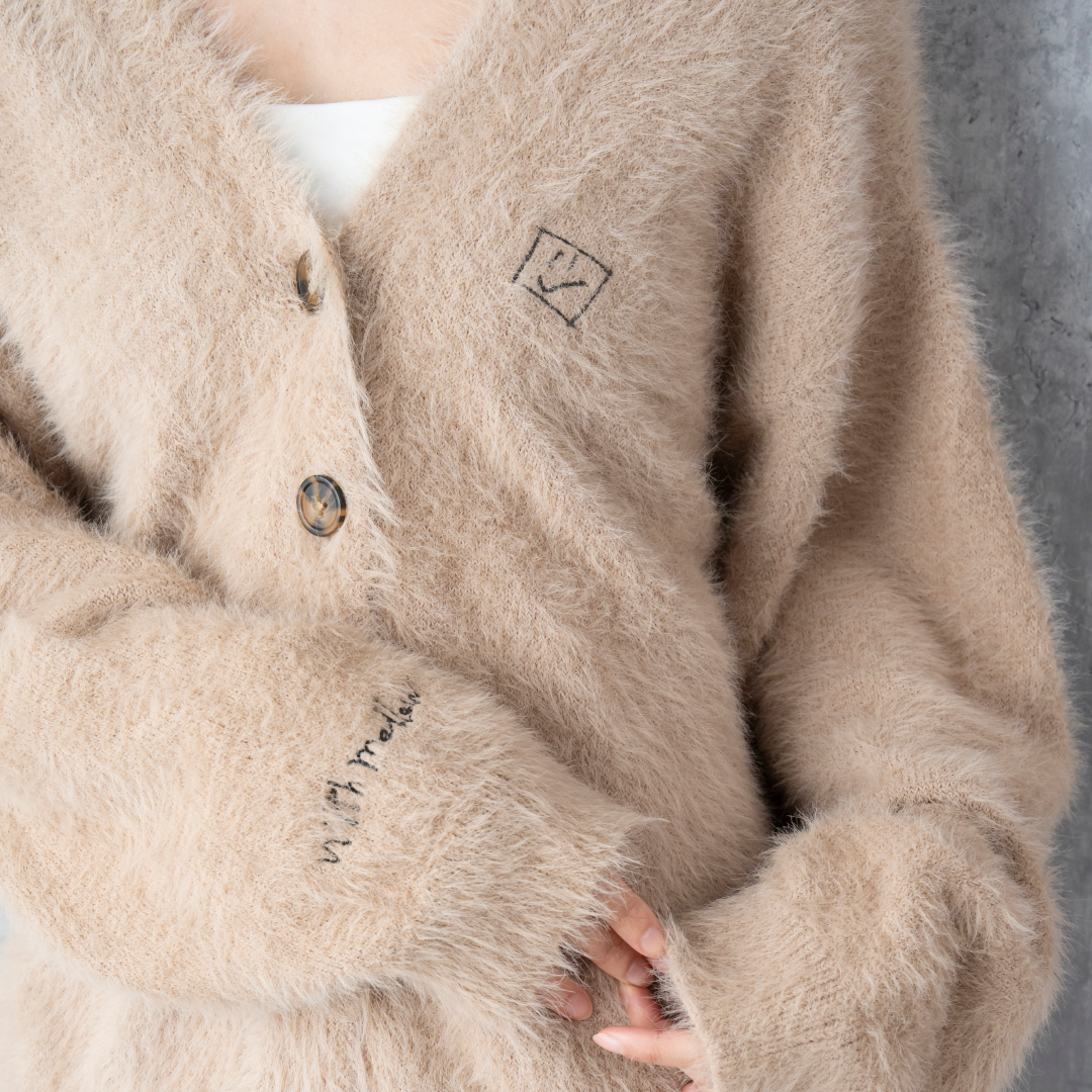 EXAM with mellow 2025 SHAGGY KNIT CARDIGAN / Mocha