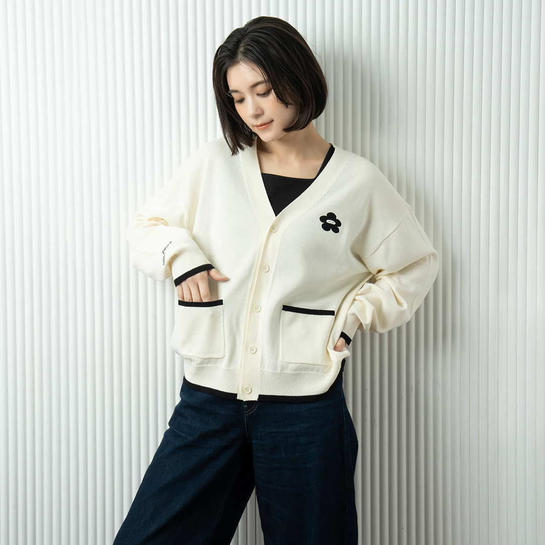 hira with mellow FLOWER LOGO KNIT CARDIGAN