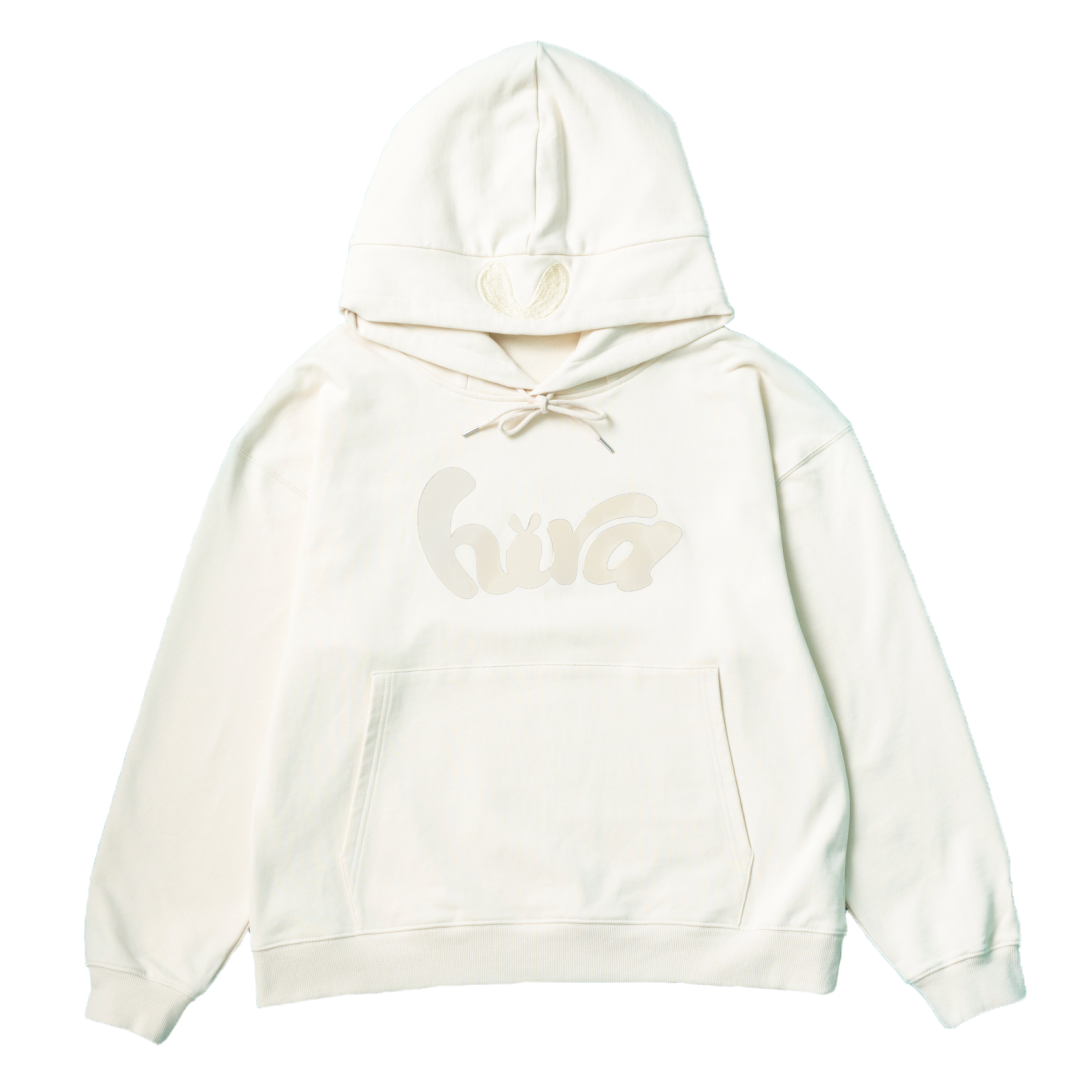 hira with mellow enamel print hoodie / Ivory