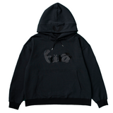 hira with mellow enamel print hoodie / Black