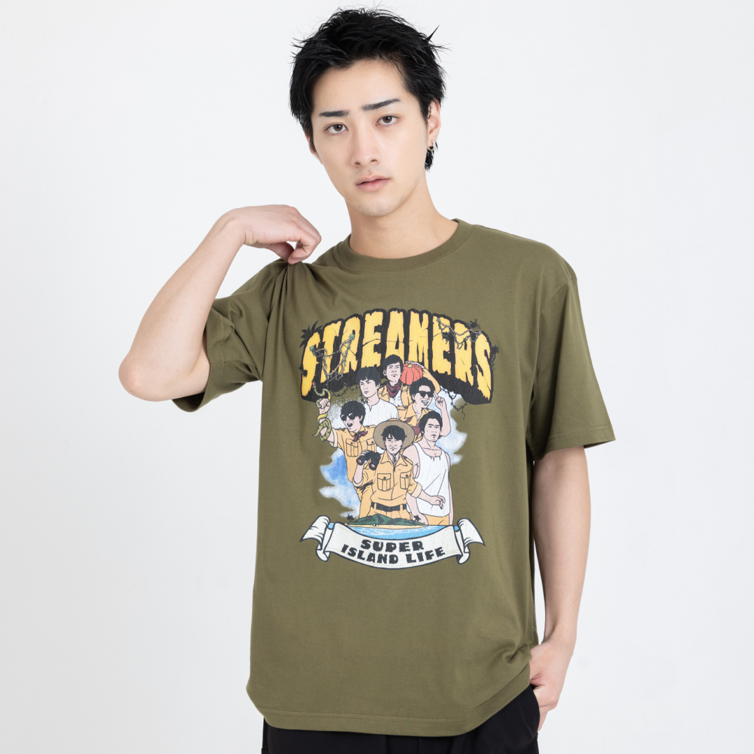SUPER ISLAND LIFE with mellow  T-SHIRT / OLIVE
