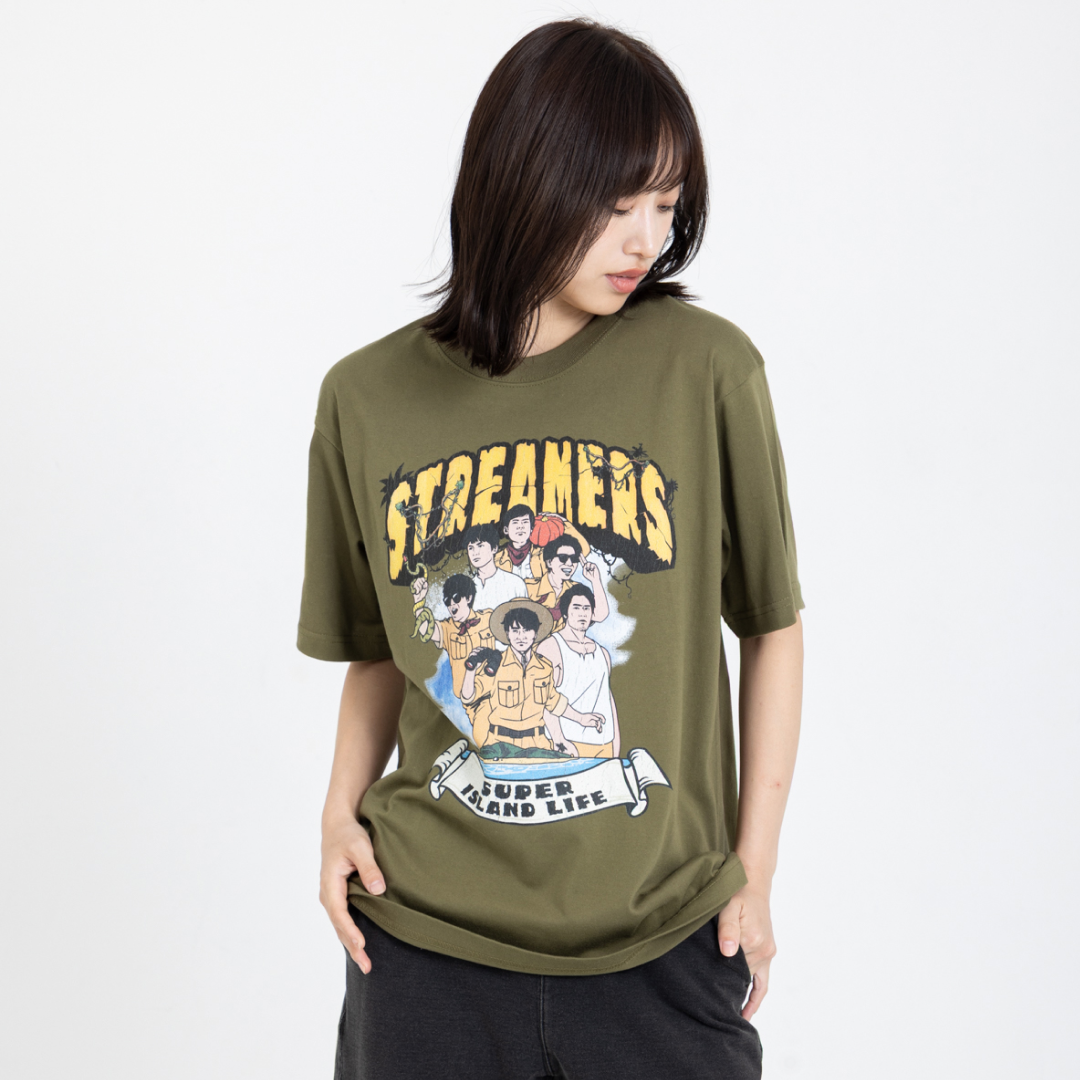 SUPER ISLAND LIFE with mellow  T-SHIRT / OLIVE