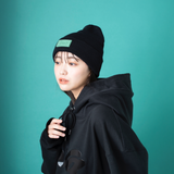 hira with mellow enamel print hoodie / Black