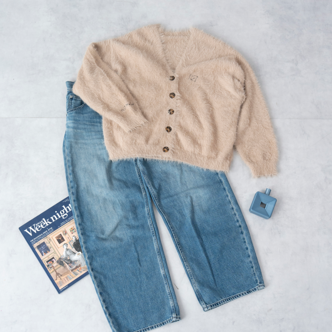 EXAM with mellow 2025 SHAGGY KNIT CARDIGAN / Mocha