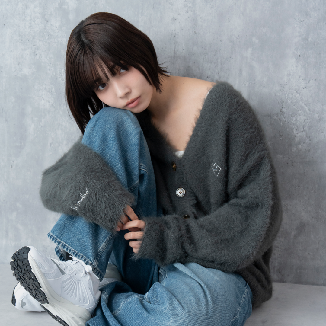 EXAM with mellow 2025 SHAGGY KNIT CARDIGAN / Gray