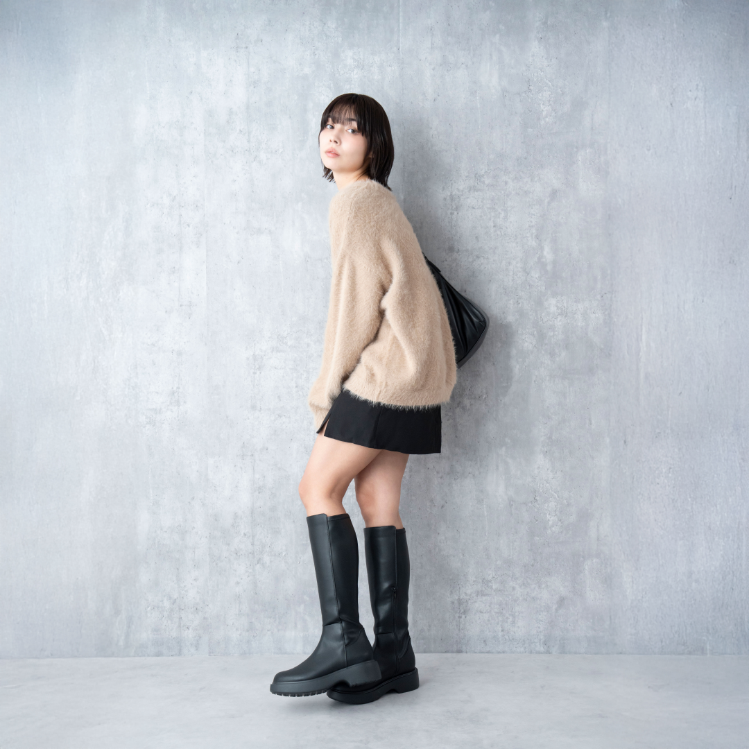 EXAM with mellow 2025 SHAGGY KNIT CARDIGAN / Mocha